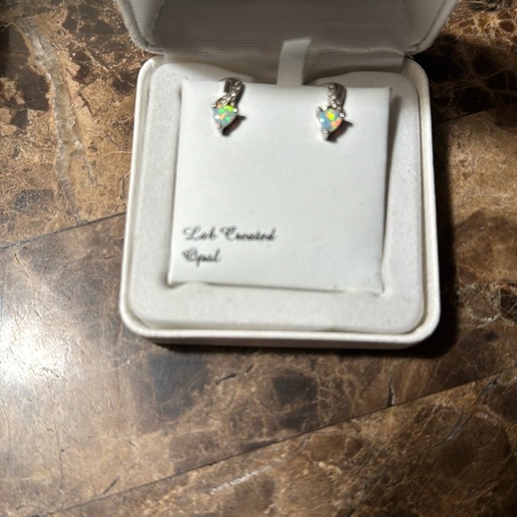 Lab Created Opal Silver Earrings – Green Gemstone Sparkly Studs” - Picture 5 of 5